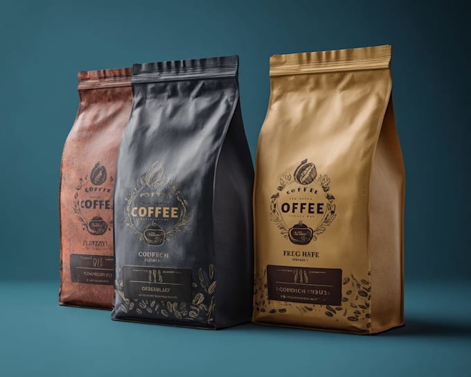 create coffee mockup, packaging, and label sticker design