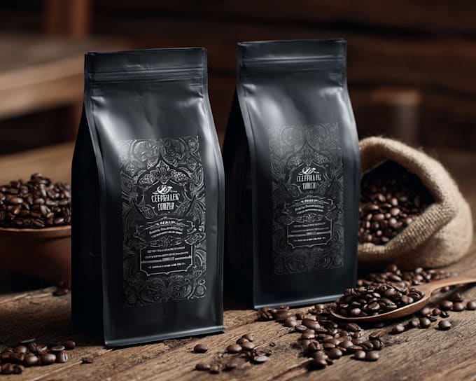 design premium coffee labels, pouch, bags, product packaging