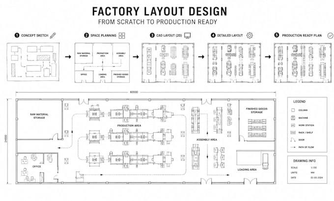 design factory layout, machine layout, manufacturing floor plan and production
