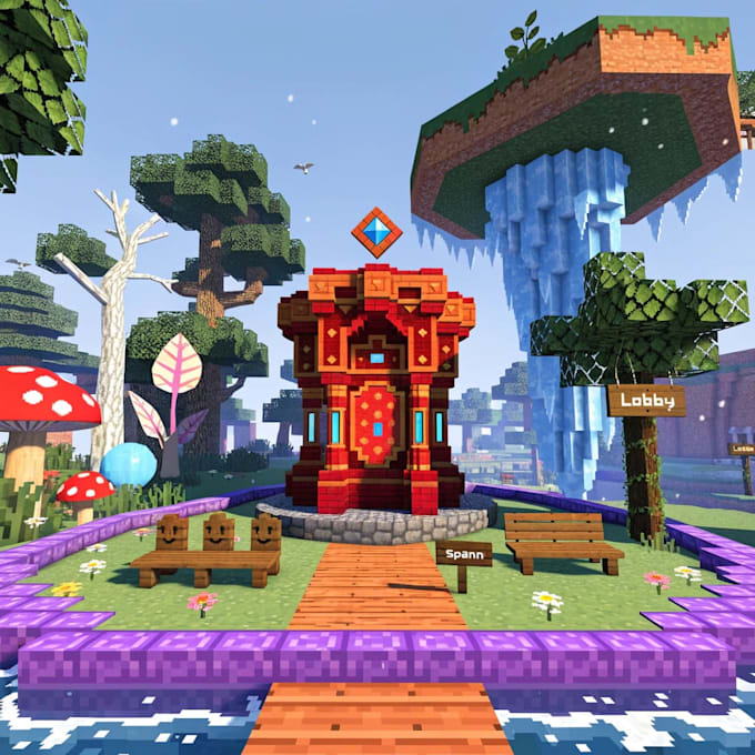 build custom minecraft map server spawn lobby fantasy world