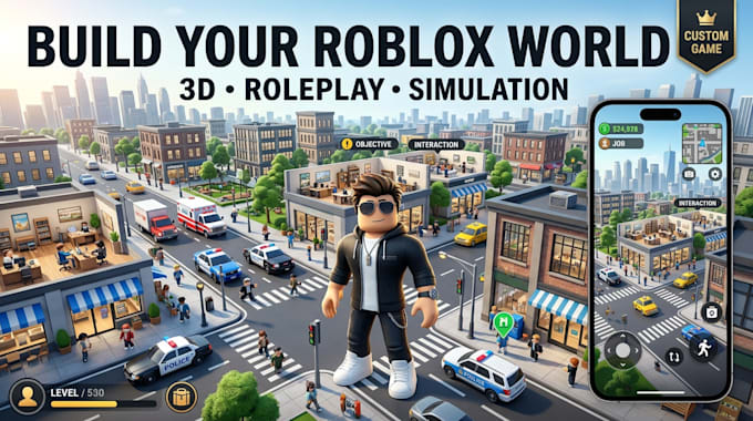 develop 3d roblox roleplay game, 3d simulation game development, city life game