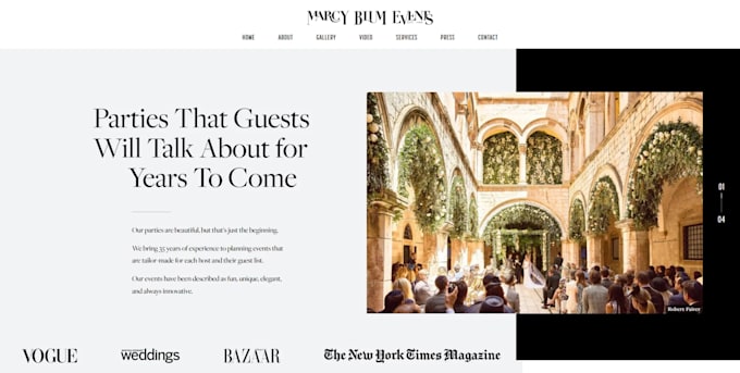 design event website, event planning and wedding planner website