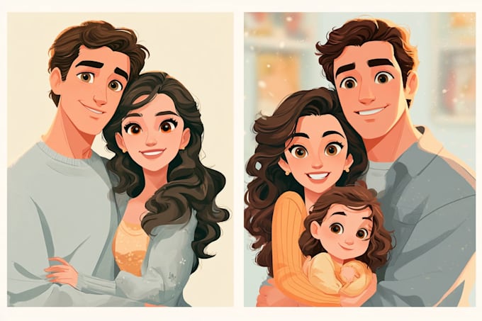 create romantic disney style couple illustration