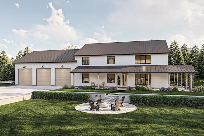 draw barndominium house plans, 2d floor plans and 3d