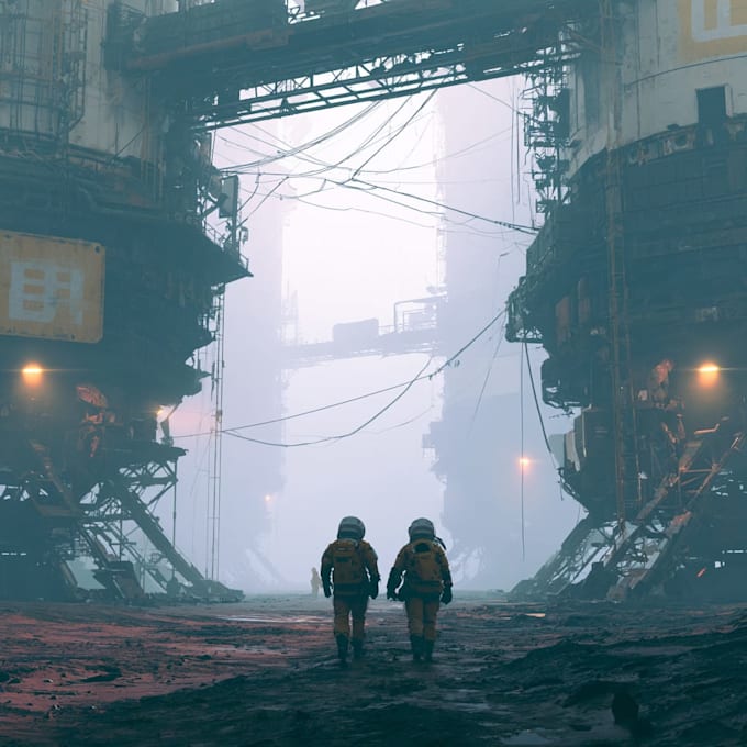 create cinematic space art and sci fi environment illustration
