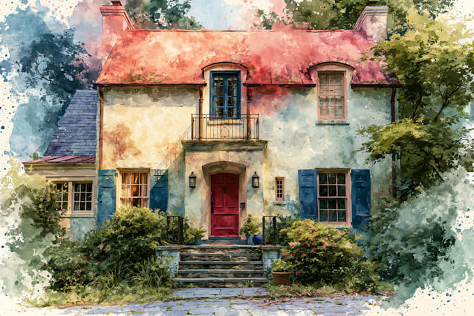do an watercolor house portrait