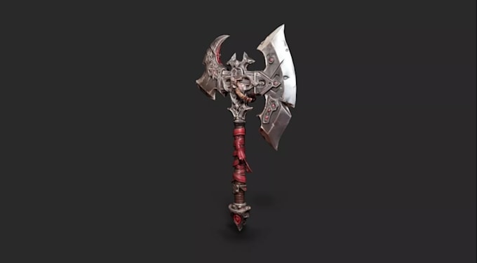 sculpt axe game ready,fantasy weapon model, optimized 3d assets,low poly,ue5 rig