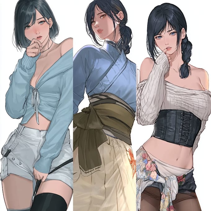 draw custom anime sheet or reference sheet design in anime