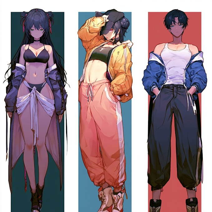 draw anime sheet, reference sheet for design in anime style