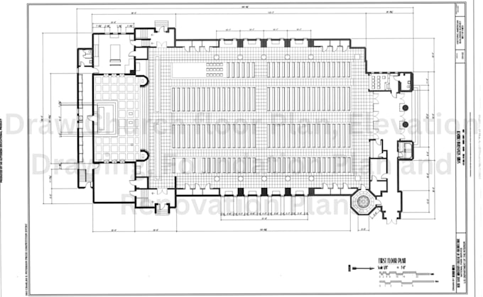draw church floor plans, elevation drawing, foundation plan and renovation plans