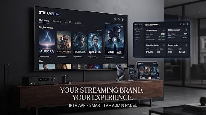 custom iptv app rebrand with tivimate, ibo player, smarter, admin panel dashboad