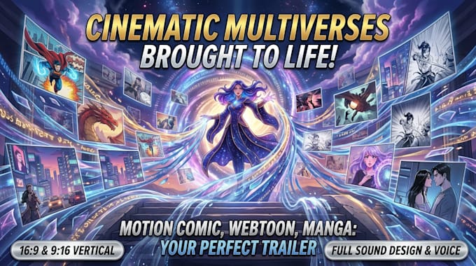create cinematic motion comic webtoon trailer manga animation comic book video