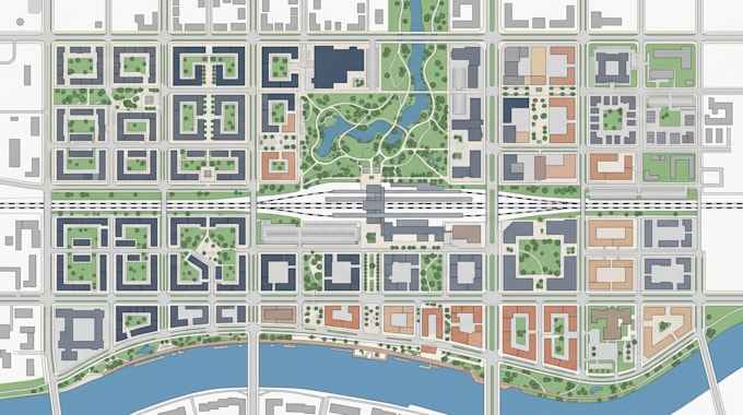 create detailed urban map, city illustrations and site plans