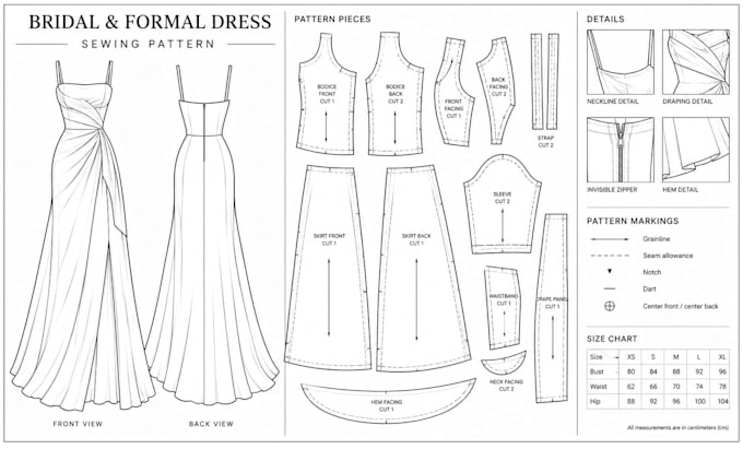 create bridal and formal dress sewing pattern
