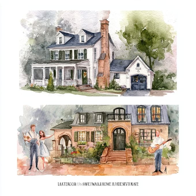 draw a digital watercolor home illustration