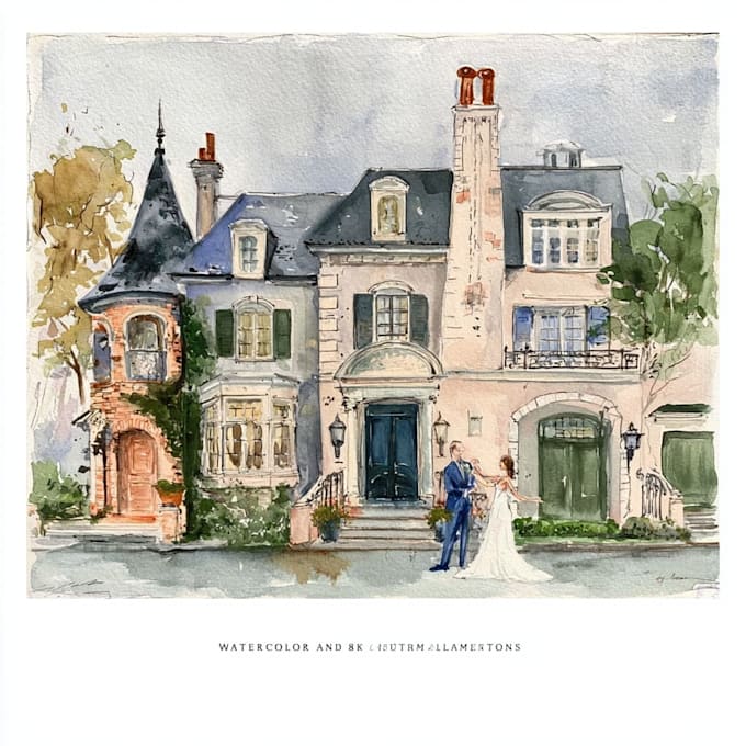 draw a made watercolor home illustration
