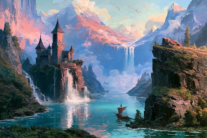 detailed sci fi fantasy landscape, background illustration