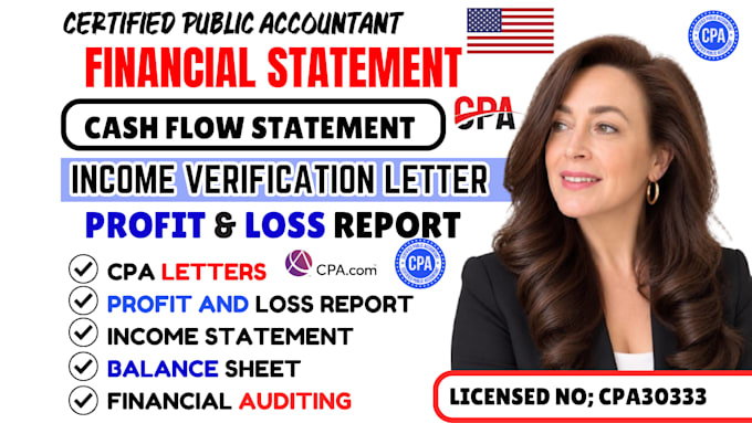1hr CPA income verification letter financial statement profit and loss cashflow