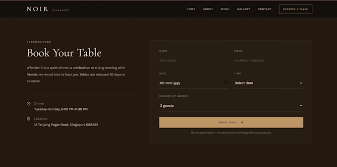 design and develop a luxury restaurant website