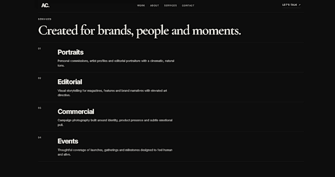 create a professional photographer portfolio website