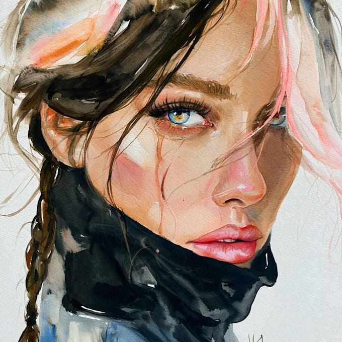 draw a sketchy watercolor portrait