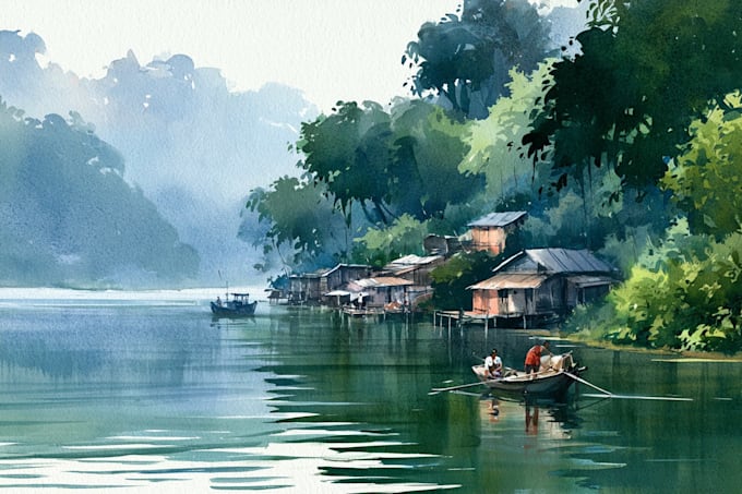 draw a watercolor landscape illustration