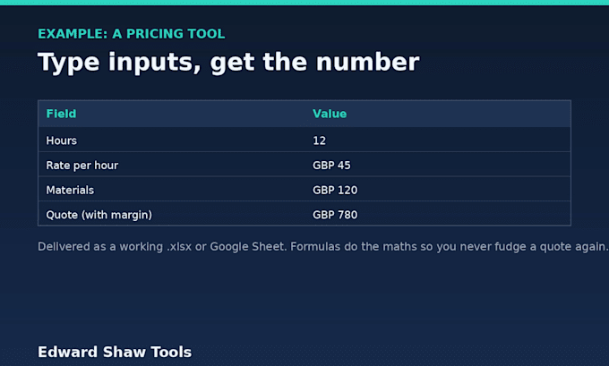 build a custom excel spreadsheet, calculator or pricing tool
