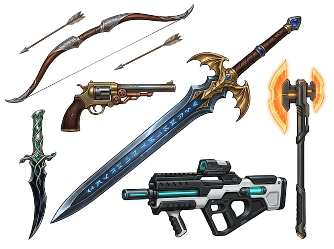 create game weapon design and illustration