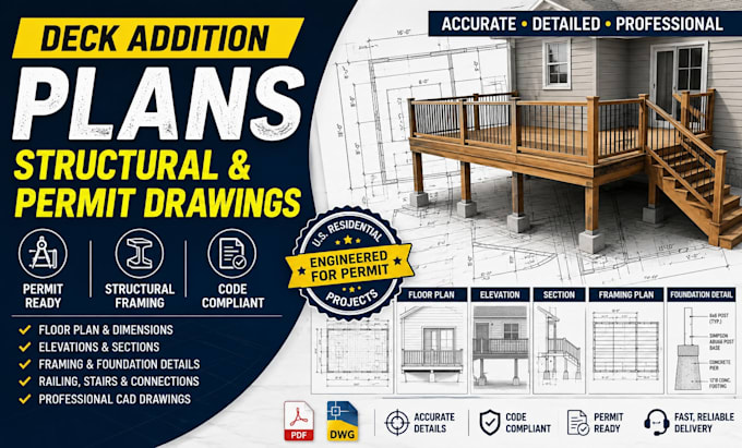 design deck addition plans, structural drawings and permit drawings