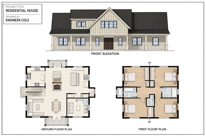 draft 2d floor plans, elevation and house plans in autocad
