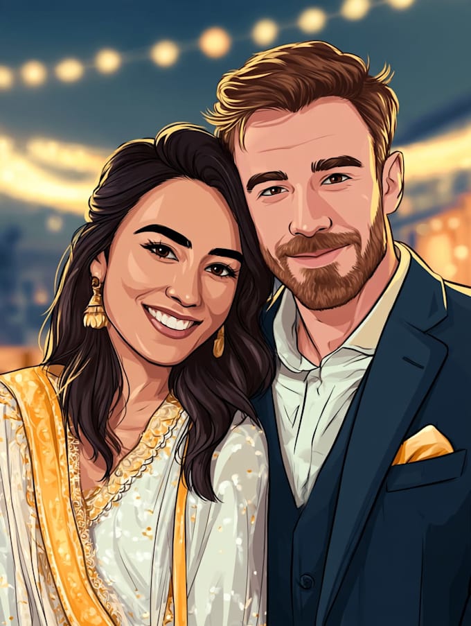 couple portrait wedding portrait illustration
