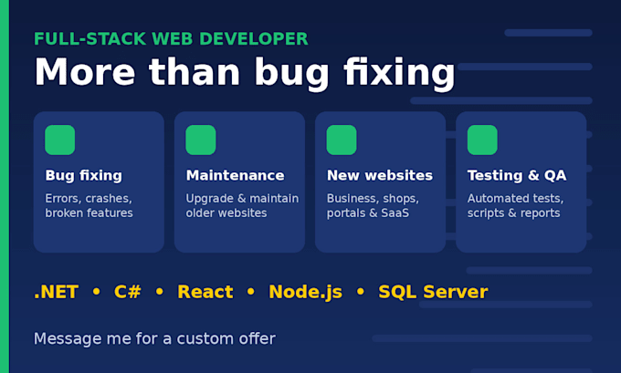 fix bugs and errors in your dotnet react or nodejs web application