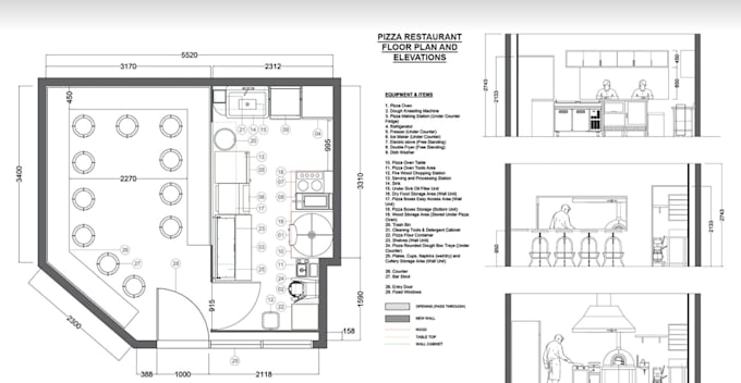 redraw 2d restaurant floor plan, bar layout, coffee shop, dinning table setups