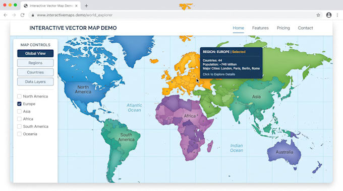 create custom interactive svg map, clickable website map and vector map