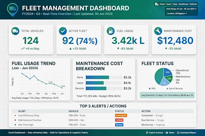 create automated fleet management excel and vehicle tracking