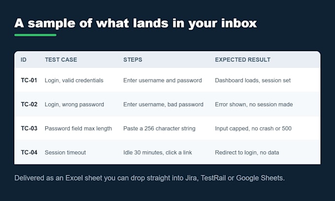 write manual test cases and a QA test plan for your app or website