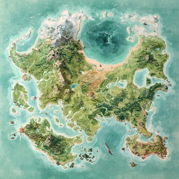 draw a fantasy map with digital watercolors