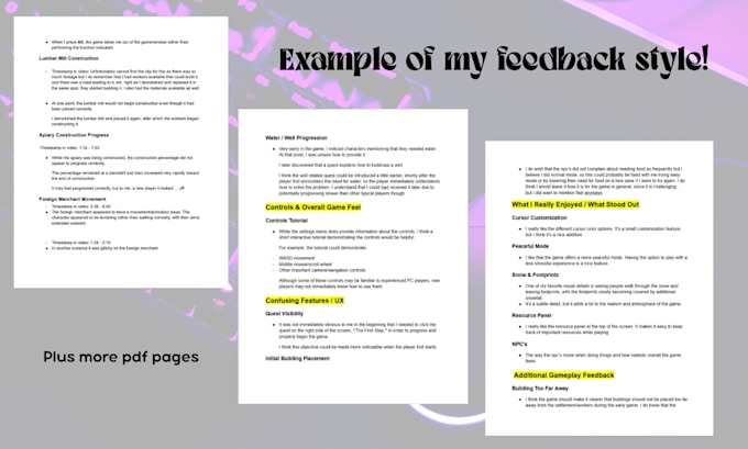 playtest your game for 5 hours and provide written feedback