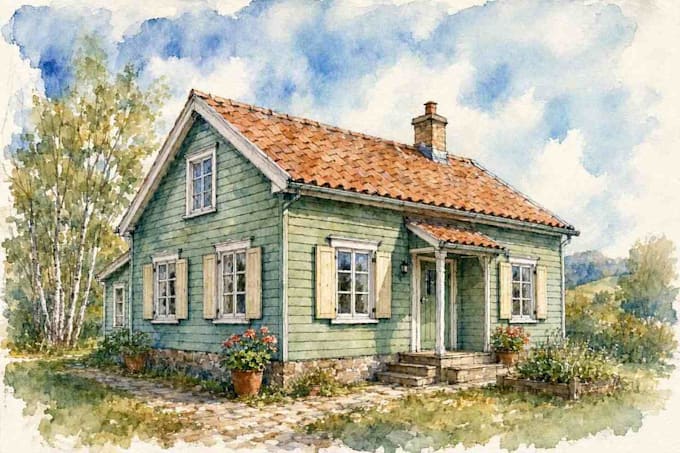draw house illustration watercolor style