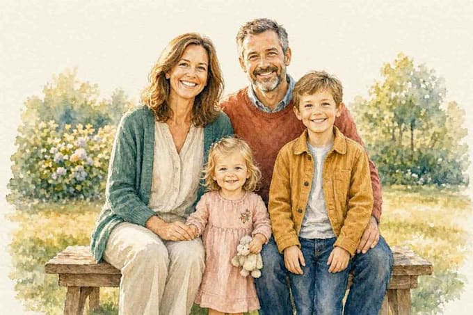 make watercolor family portrait