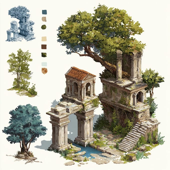 create 2d game environment concept art and illustration