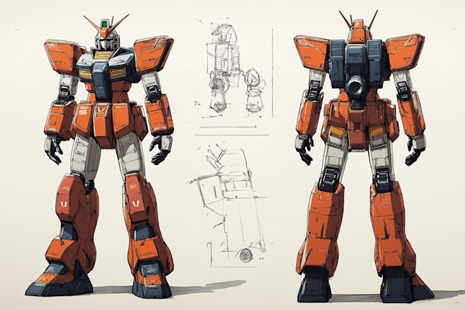 make gundam character illustration and robot art
