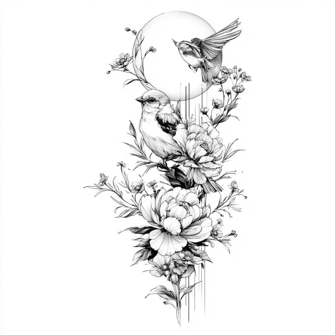 draw custom fine line and blackwork tattoo design