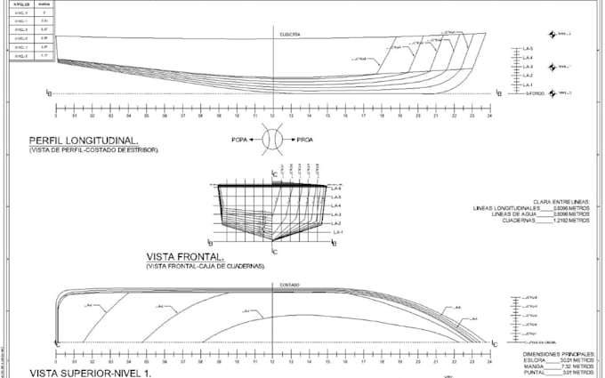 design ship floor plan and elevation, ship technical drawing, boat building plan