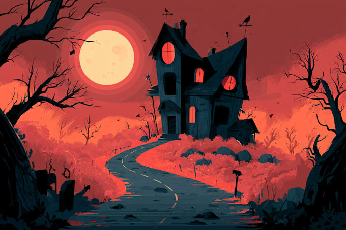 a fantasy horror house road illustration