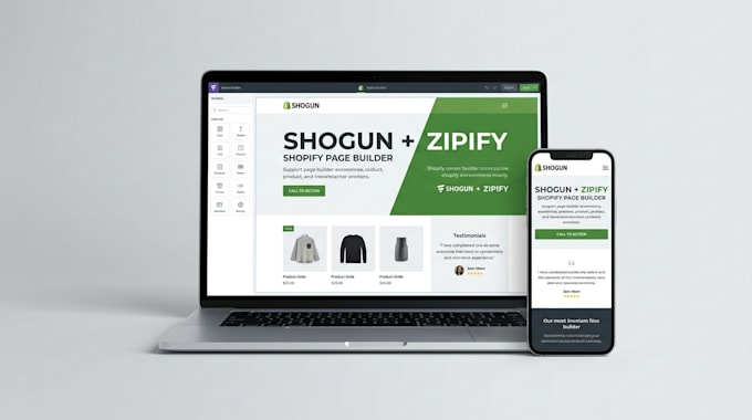 build shopify store, shopify website, landing page with shogun zipify