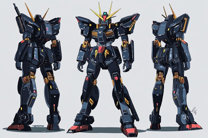 create a detailed gundam and mecha character illustration