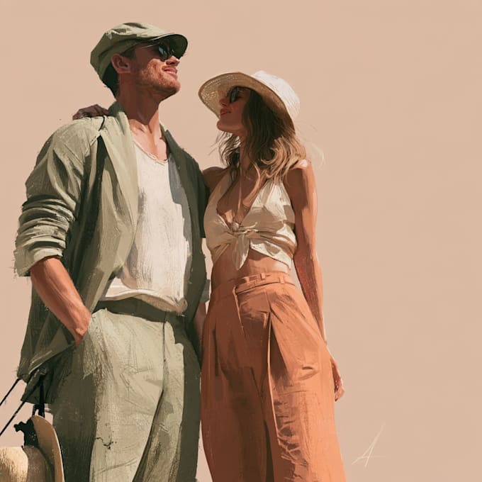 custom couple portrait romantic artistic illustration