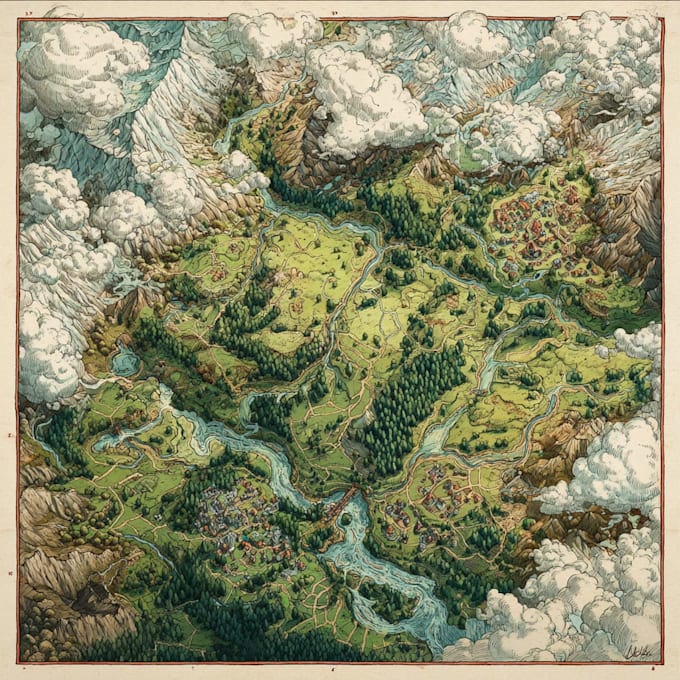 hand draw a fantasy map with digital watercolours