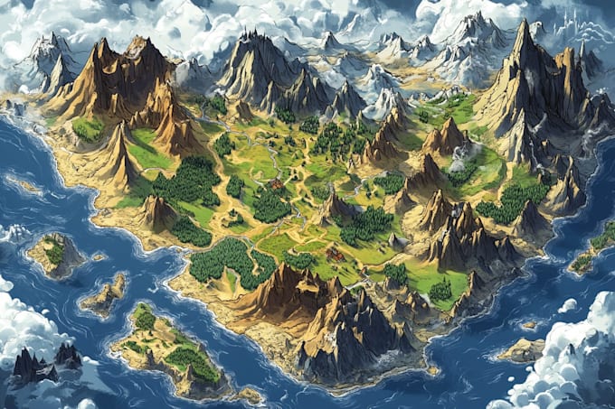 draw a fantasy map illustration for your project
